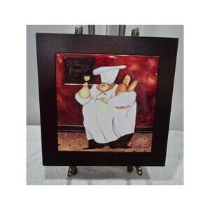 Jennifer Garant “Fat Chef” Framed Ceramic Tile Trivet / Wall Hanging